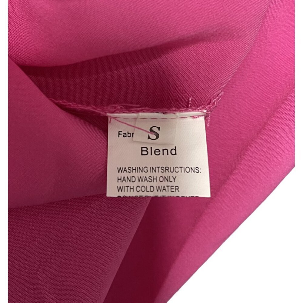 Women Hot Pink Elastic Cuffs Long Sleeve Lightweight Blouse Top Relaxe Fit Large - Picture 9 of 9